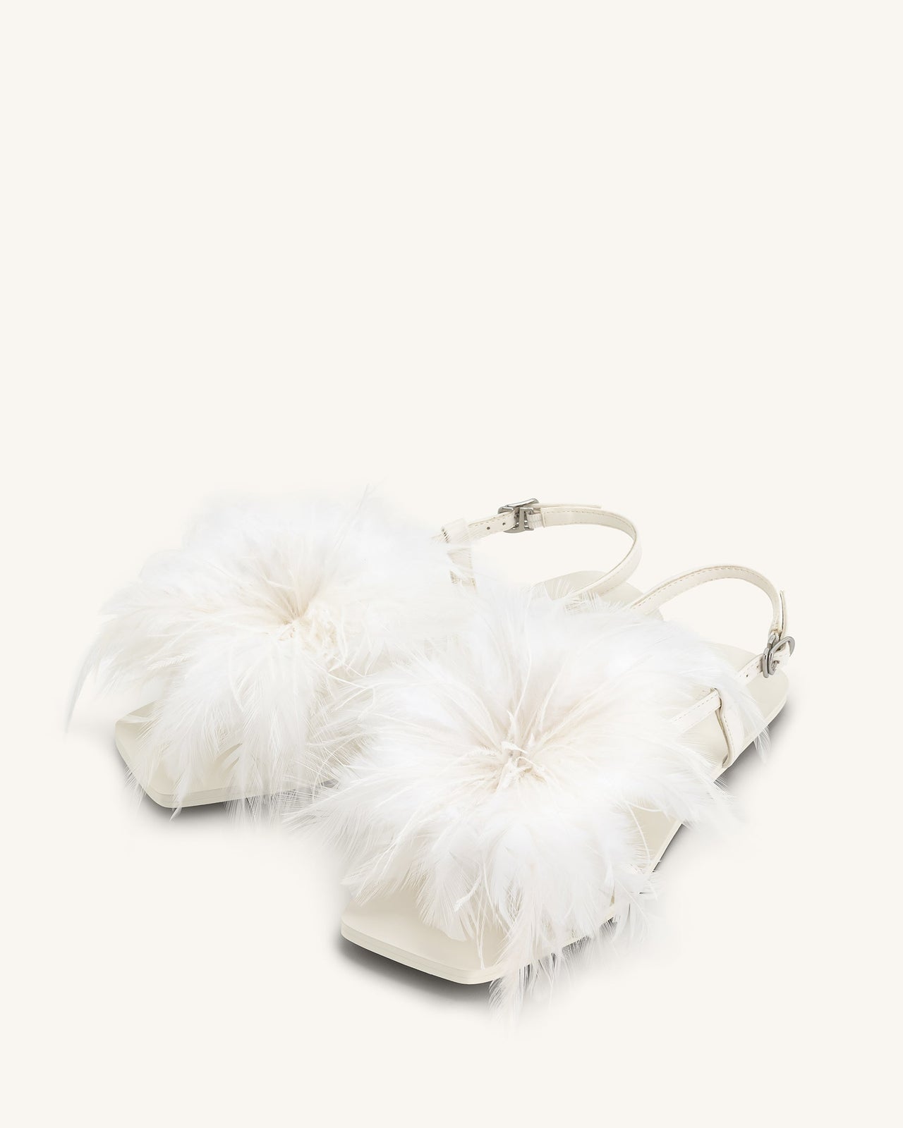 Fluffy 平底涼鞋 - 白色