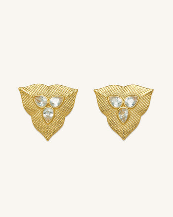 葉子耳環 - 18ct 鍍金&白色鋯石