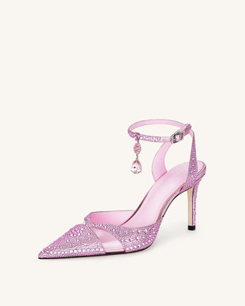Haidi 人造水晶高跟鞋-粉紅色