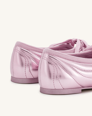 Erika 明線繫帶芭蕾平底鞋 - 粉色